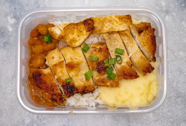 Brazilian-Style Chicken with Rice, Beans and Mashed Potatoes