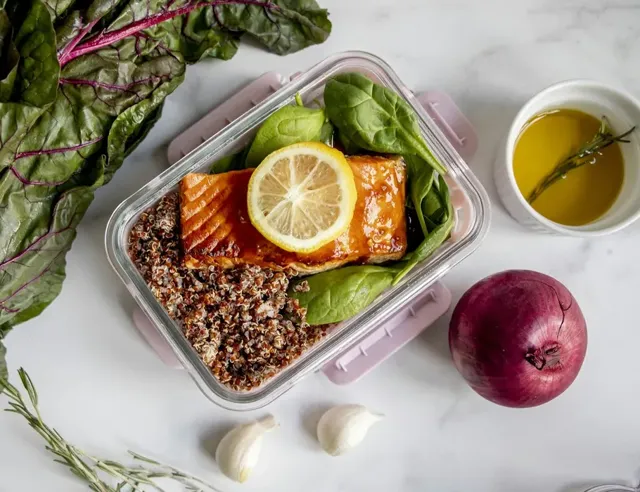 Honey-Garlic Glazed Salmon with Tricolor Quinoa and Spinach