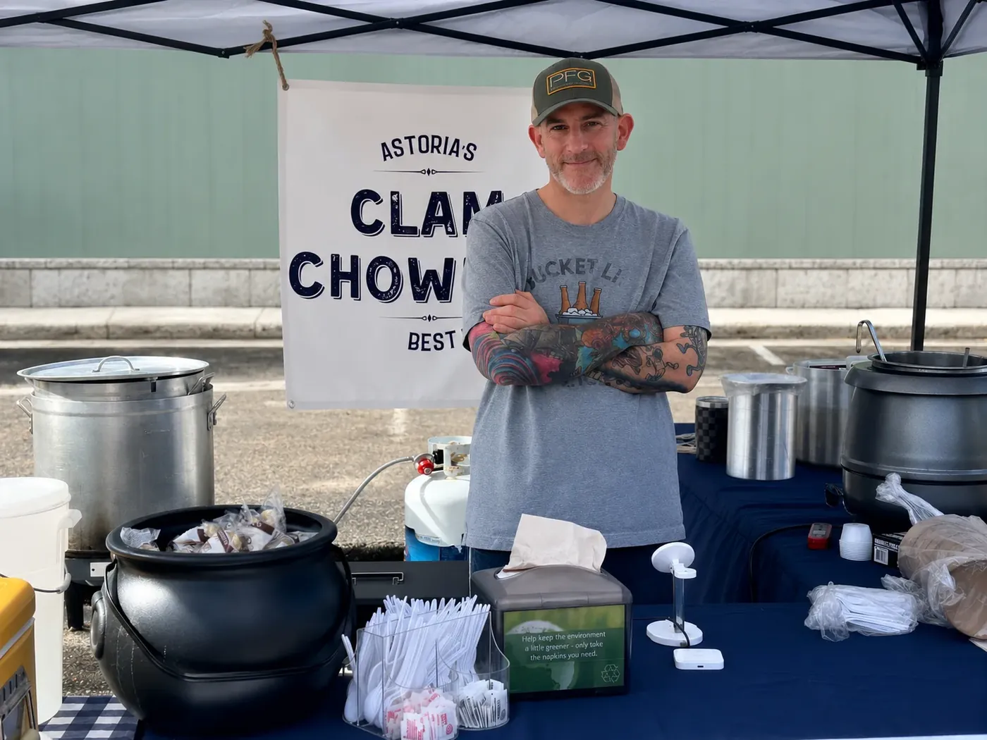 Chef Casey at the clam chowder stand